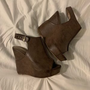 Brown Leather Wedges